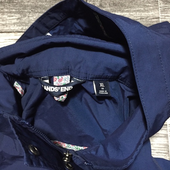 Lands End Windbreaker Jacket Women’s XL (18) Blue Full Zip Snap Removable Hood - Picture 11 of 11